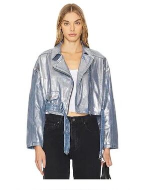 Metallic Superdown Cropped Moto Jacket